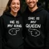 Pull humoristique Roi et reine assortis avec le slogan HE IS MY KING SHE IS MY QUEEN छ