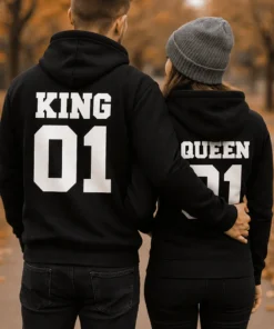 Pull humoristique Roi et reine numéro 01 avec design KING 01 QUEEN 1