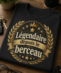T-shirt anniversaire homme avec slogan légendaire depuis le berceau, badge vintage, lauriers et étoiles
