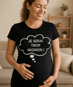T-shirt de grossesse Bébé trop mignon avec le texte JE SERAI TROP MIGNON !