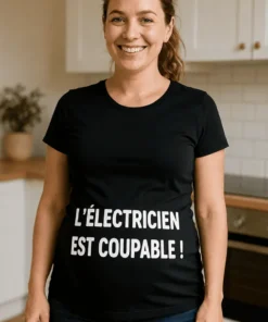 T-shirt de grossesse Électricien coupable avec slogan L'ÉLECTRICIEN EST COUPABLE !