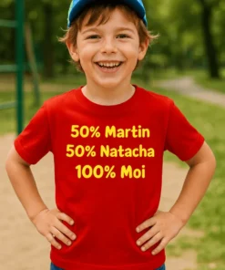 T-shirt enfant parents avec prénom personnalisé avec design drôle famille