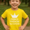 T-shirt enfant Prince avec prénom personnalisé pour cadeau anniversaire enfant