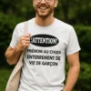 T-shirt humoristique Attention EVG avec prénom personnalisé pour enterrement de vie de garçon