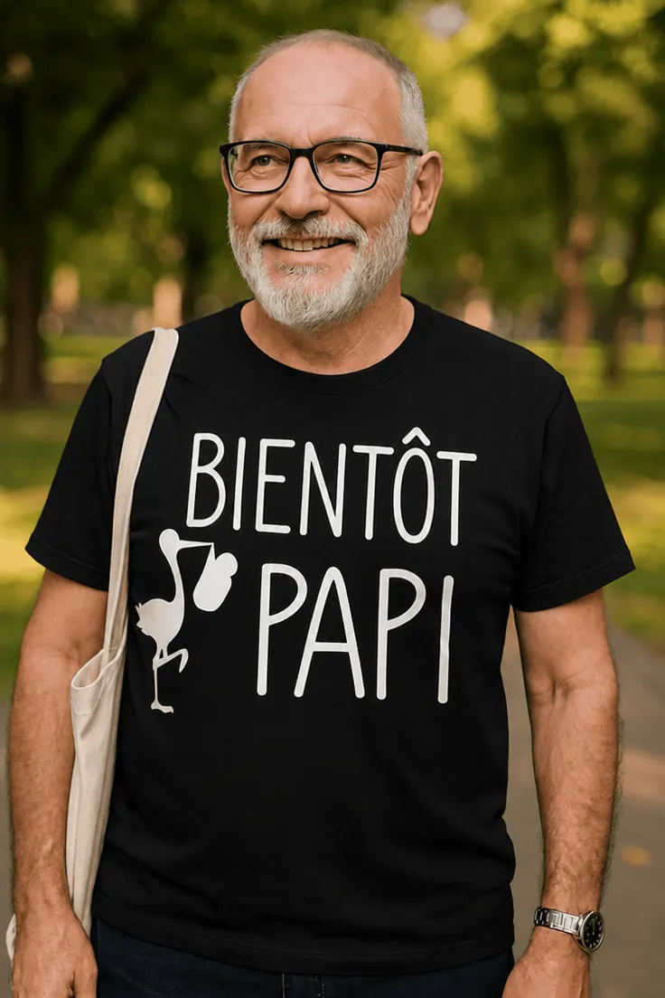 T-shirt humoristique Bientôt papi avec inscription BIENTÔT PAPI