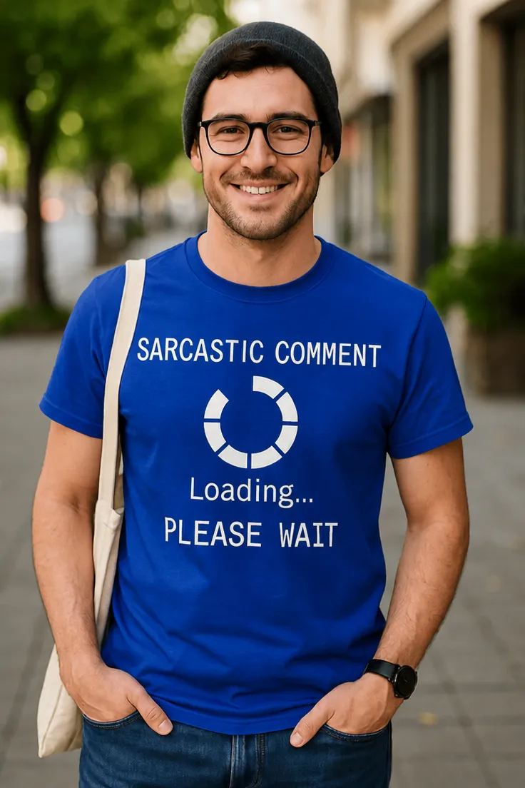 T-shirt humoristique Commentaire sarcastique en chargement avec le texte SARCASTIC COMMENT Loading... PLEASE WAIT.