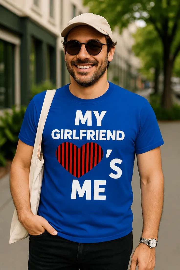 T-shirt humoristique Copine amoureuse avec le slogan MY GIRLFRIEND ME S