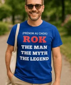 T-shirt humoristique Homme mythe légende avec prénom personnalisé, design ROK THE MAN THE MYTH THE LEGEND