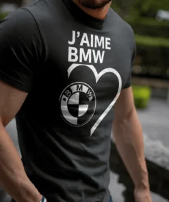 T-shirt humoristique J'aime BMW avec le texte J'AIME BMW imprimé