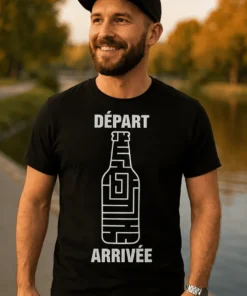 T-shirt humoristique Labyrinthe de bière avec design labyrinthe et texte DÉPART ARRIVÉE