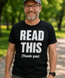 T-shirt humoristique Lis ceci merci avec le texte imprimé READ THIS (Thank you)