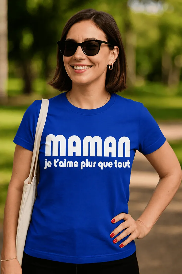 T-shirt humoristique Maman amour fête des mères avec le message MAMAN je t'aime plus que tout