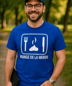 T-shirt humoristique Mange de la merde avec slogan imprimé MANGE DE LA MERDE
