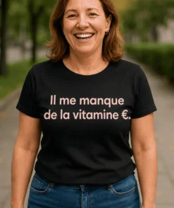 T-shirt humoristique Manque de vitamine euro avec design drôle sur le manque d’argent