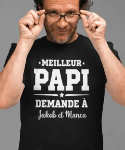 T-shirt humoristique Meilleur papi avec prénom personnalisé pour grand-père cadeau drôle