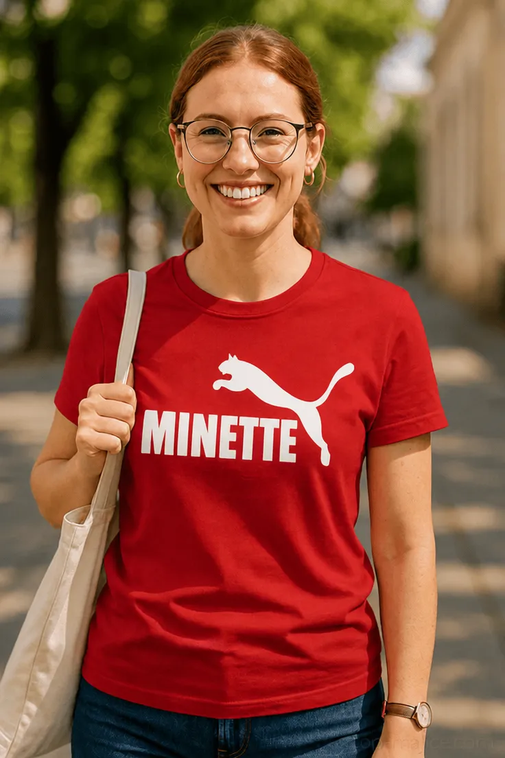 T-shirt humoristique Minette avec le texte MINETTE imprimé
