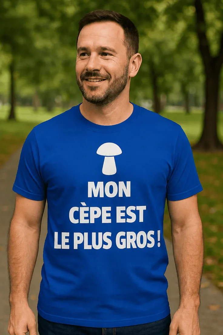 T-shirt humoristique Mon cèpe est le plus gros avec slogan MON CÈPE EST LE PLUS GROS !