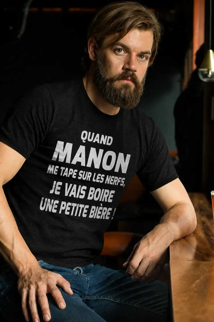 T-shirt humoristique Nerfs et bière avec prénom personnalisé, idée cadeau drôle avec impression DTF
