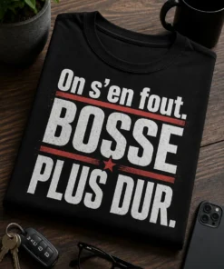 T-shirt humoristique avec slogan On s’en fout. Bosse plus dur. design typographique percutant
