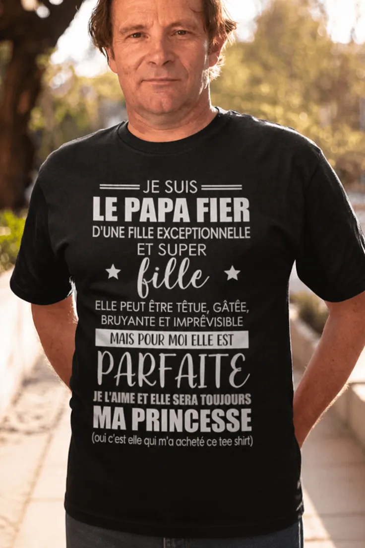 T-shirt humoristique Papa fier de sa fille avec message drôle pour papa