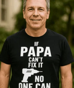 T-shirt humoristique Papa répare tout avec slogan IF PAPA CAN'T FIX IT ☑NO ONE CAN