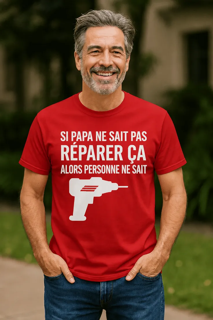 T-shirt humoristique Papa répare tout avec slogan drôle pour cadeau papa bricoleur