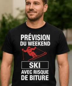 T-shirt humoristique Prévision weekend ski biture avec design drôle pour cadeau ski et fête