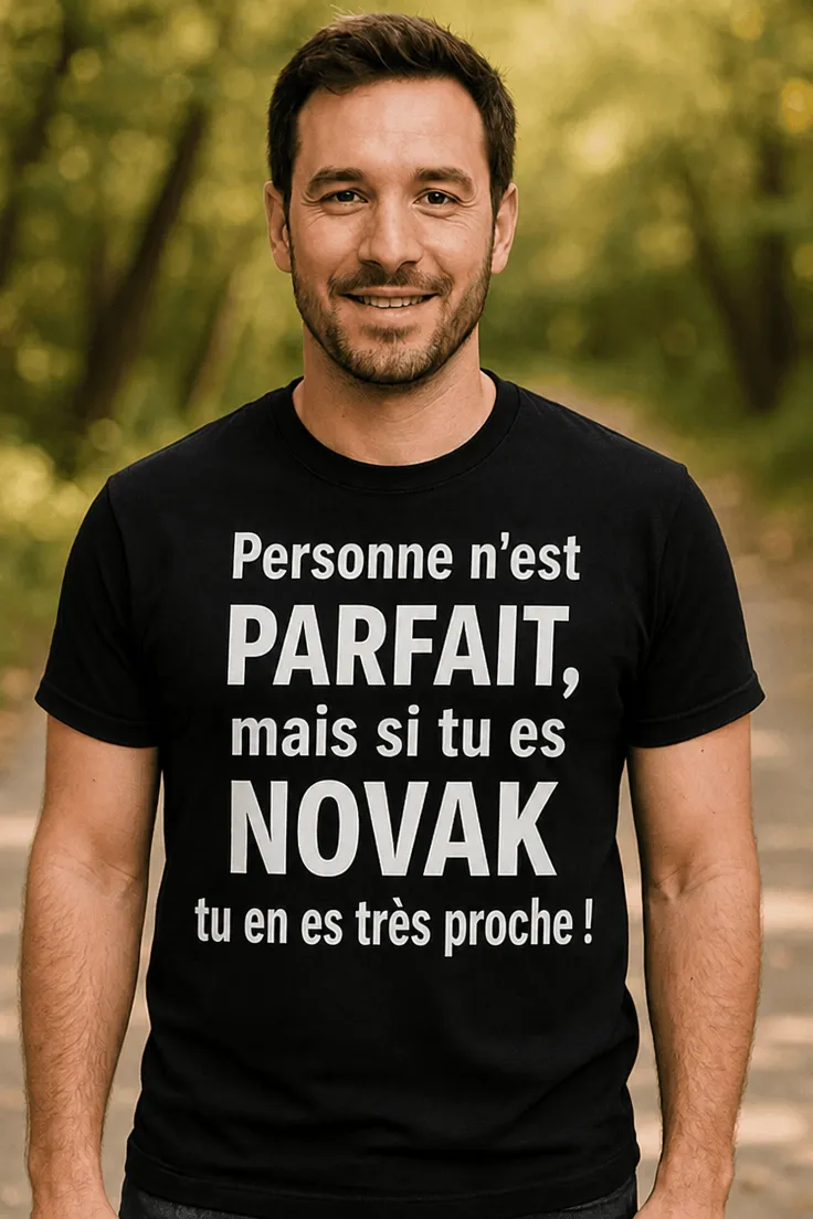 T-shirt humoristique Presque parfait avec prénom personnalisé avec message drôle NOVAK