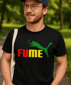 T-shirt humoristique Rasta fume avec inscription FUME