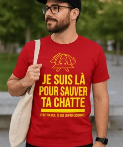 T-shirt humoristique Sauveur de chatte pompier avec visuel drôle de pompier et slogan imprimé