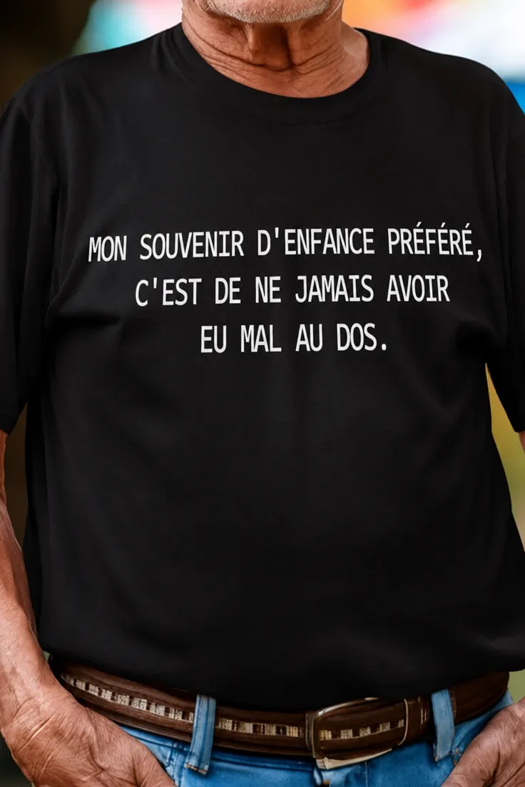 T-shirt humoristique souvenir d'enfance sans mal de dos avec slogan drôle nostalgique