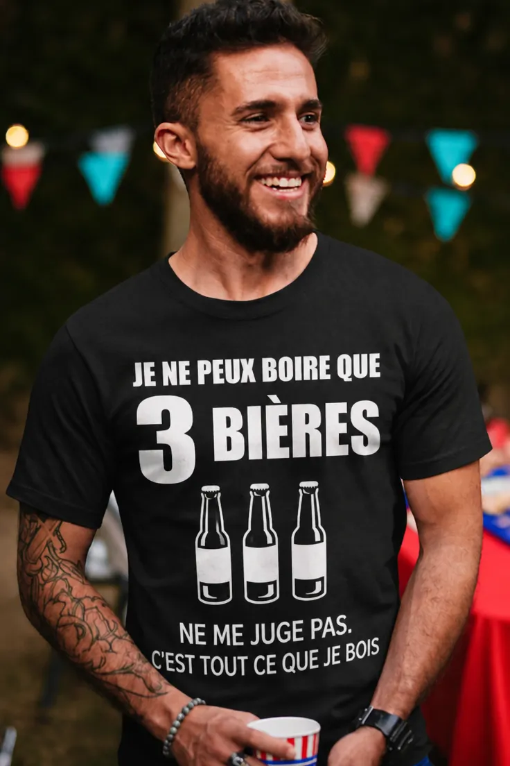T-shirt humoristique Trois bières seulement avec citation drôle sur la bière