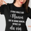 T-shirt humoristique Vin bonne humeur avec prénom personnalisé pour cadeau drôle