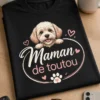 T-shirt maman de toutou avec slogan Maman de toutou, style doux et féminin, motif patte et cœur, impression blush rose et crème