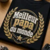 T-shirt papa avec slogan Meilleur papa du monde, badge rétro masculin, laurier et étoile