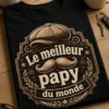 T-shirt vintage avec emblème moustache et casquette, slogan Le meilleur papy du monde