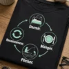 T-shirt pêche avec slogan Dormir. Manger. Pêcher. Recommencer. en boucle d’icônes minimalistes