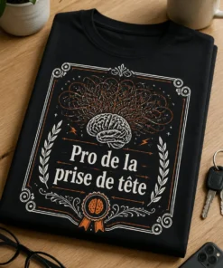 T-shirt humoristique Pro de la prise de tête avec cerveau, lignes de pensée embrouillées et cadre diplôme pour amateurs de sarcasme
