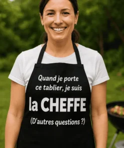Tablier humoristique Cheffe aux fourneaux avec slogan drôle pour cadeau cuisine