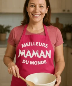 Tablier humoristique Meilleure maman du monde avec le texte MEILLEURE MAMAN DU MONDE