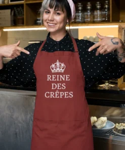 Tablier humoristique Reine des crêpes avec le texte REINE DES CRÊPES