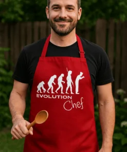 Tablier humoristique Évolution chef avec motif EVOLUTION Chef pour cadeau drôle de cuisinier